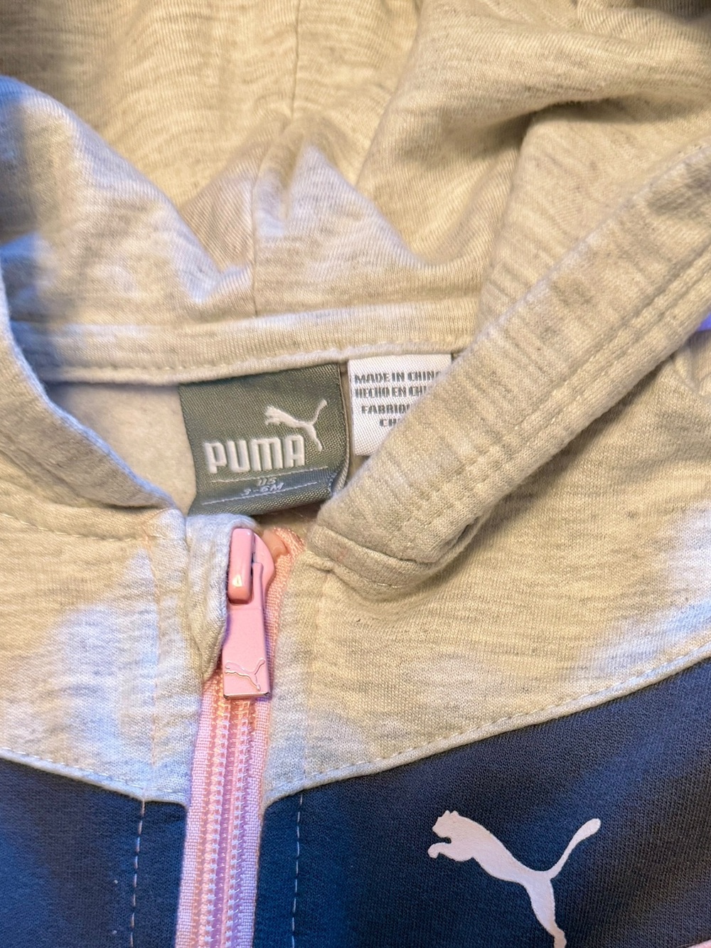 Puma Pink, Gray & Navy Hooded Infant Footie 3-6M - Picture 2 of 2